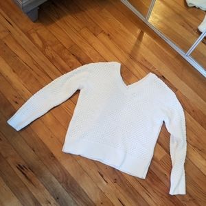White v neck front and back waffle sweater